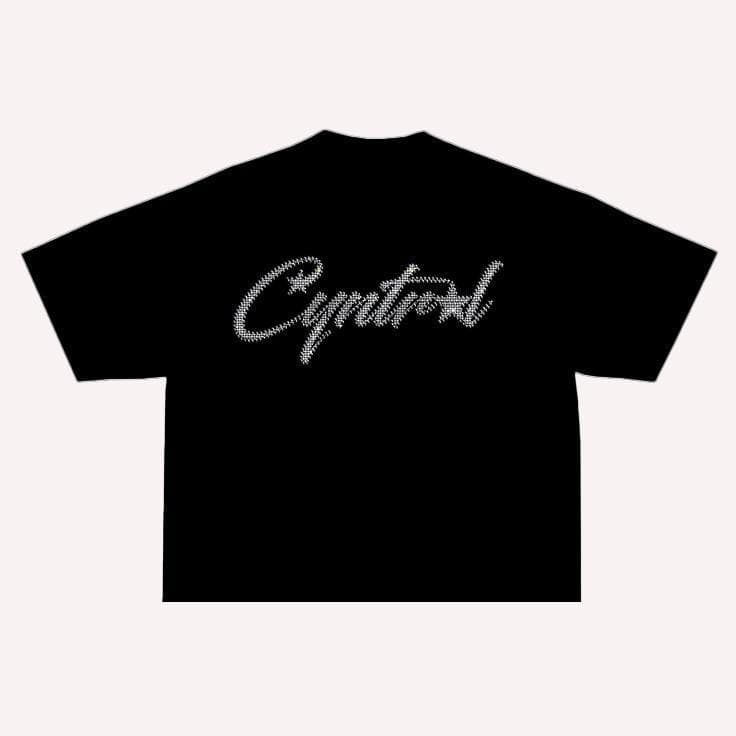 Black tee against bright green wall